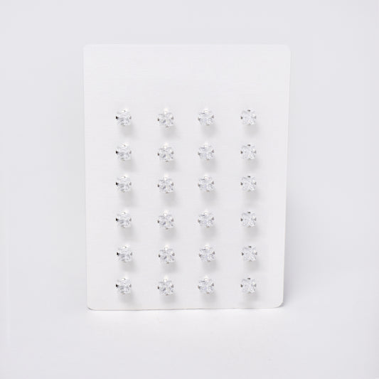 SSYPK7382 - Steel 12 pack 4mm square CZ stud earrings