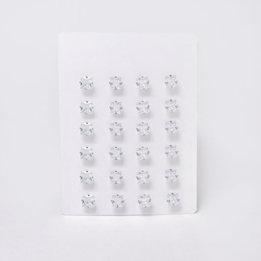 SSYPK7383 - Steel 12 pack 5mm square CZ stud earrings