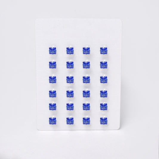 SSYPK7385 - Steel 12 pack 5mm blue square CZ stud earrings