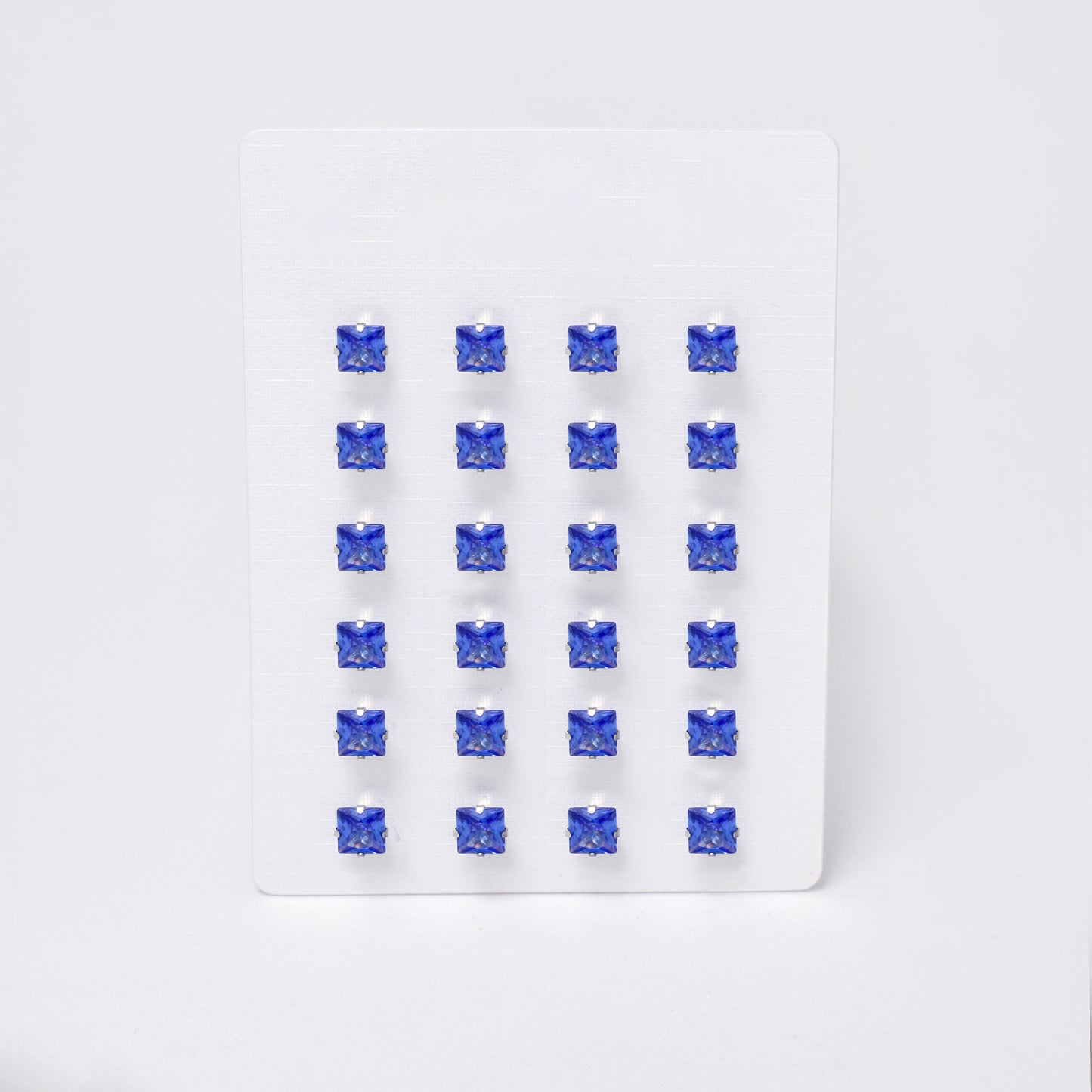 SSYPK7385 - Steel 12 pack 5mm blue square CZ stud earrings