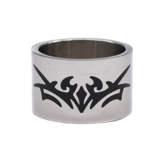 Stainless steel broad tattoo pattern ring - SSYR121