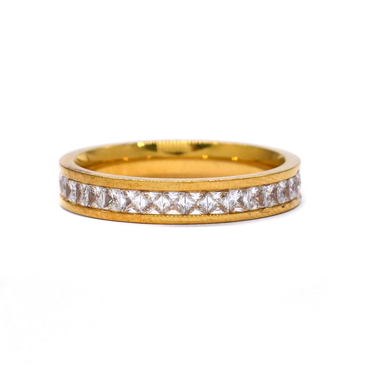 Stainless steel cubic zirconia gold plated band ring - SSYR1517