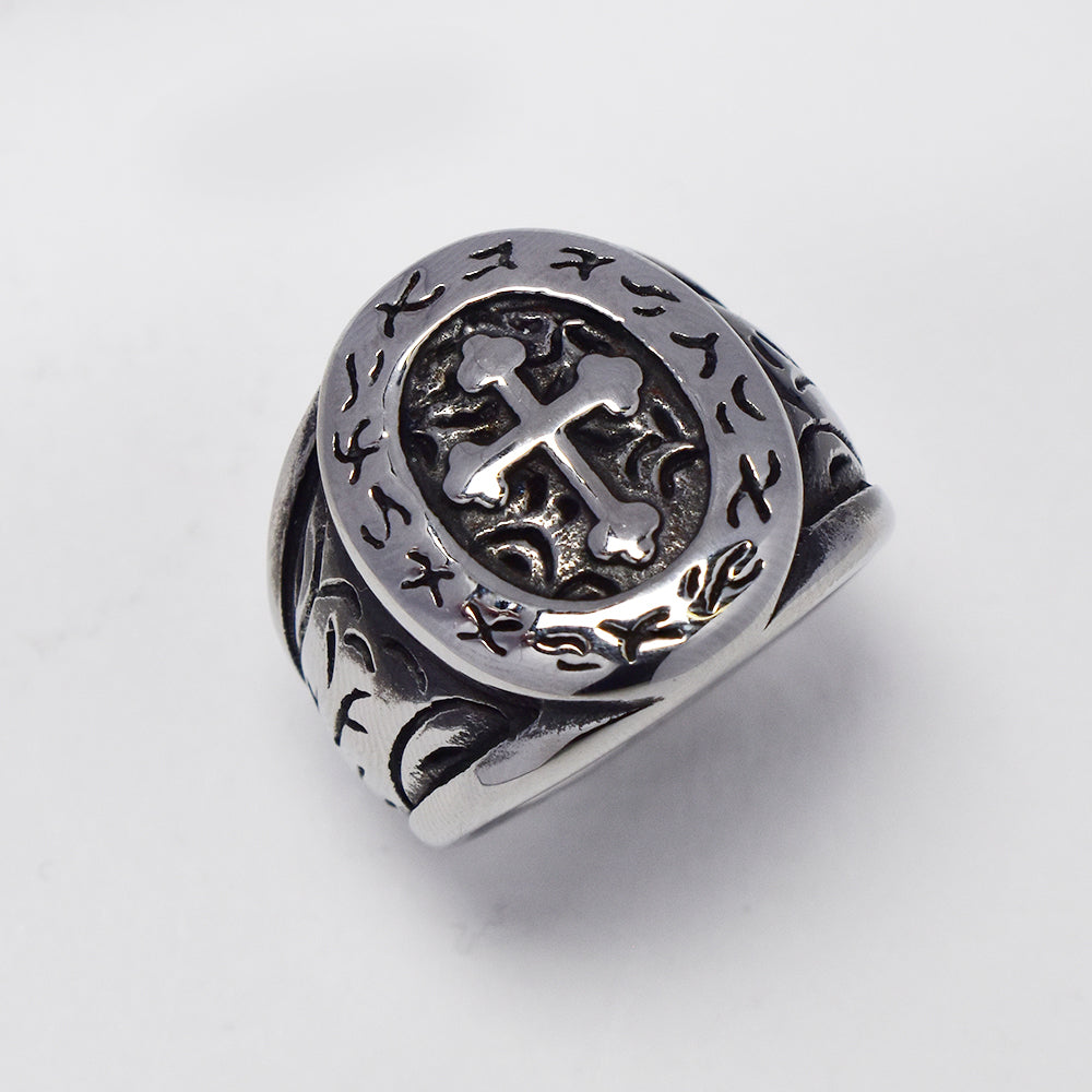 Stainless steel signet cross detailed ring - Size P - SSYR2180