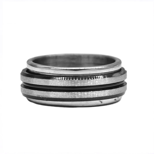 Stainless steel black line and matte spinner ring - SSYR2218