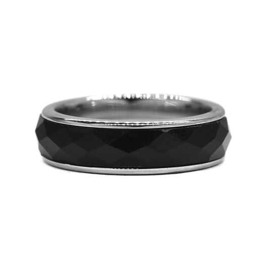 Stainless steel black faceted insert ring - SSYR2227