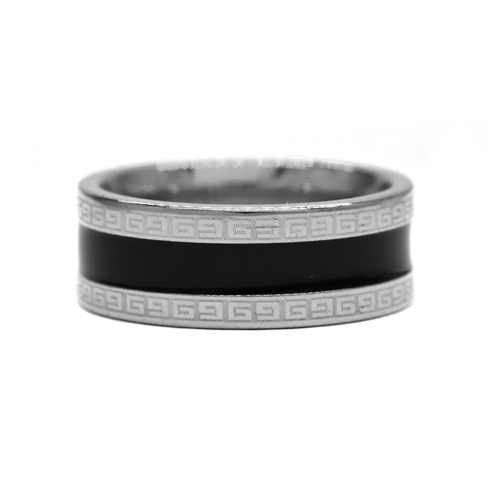 Stainless steel black Grecian pattern edge ring - SSYR2230