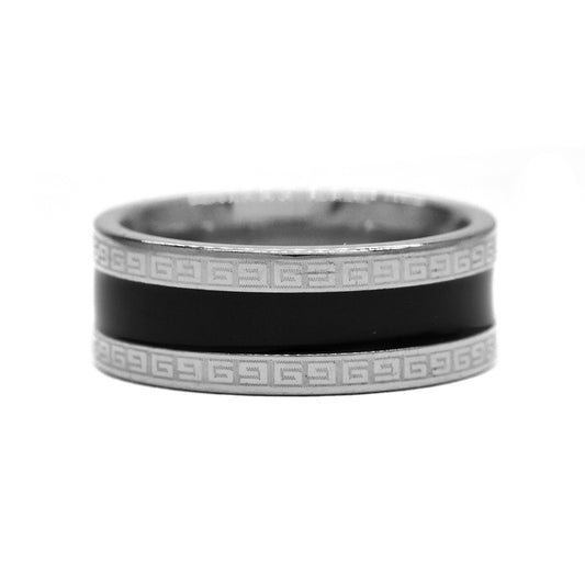 Stainless steel black Grecian pattern edge ring - SSYR2230