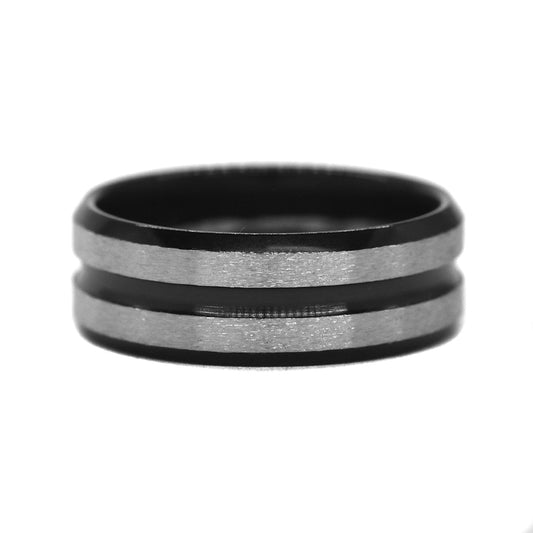 Stainless steel 2 stripe black plated ring - SSYR2239