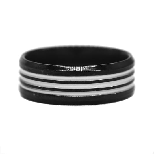 Stainless steel black plated 3 stripe ring - SSYR2240