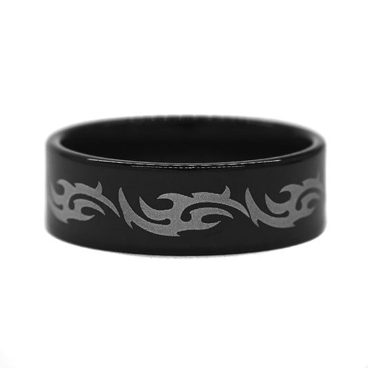 Stainless steel black plated tattoo print ring - SSYR2241