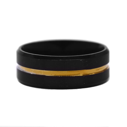 Stainless steel black plated gold stripe ring - SSYR2242