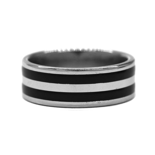Stainless steel double black stripe ring - SSYR2244