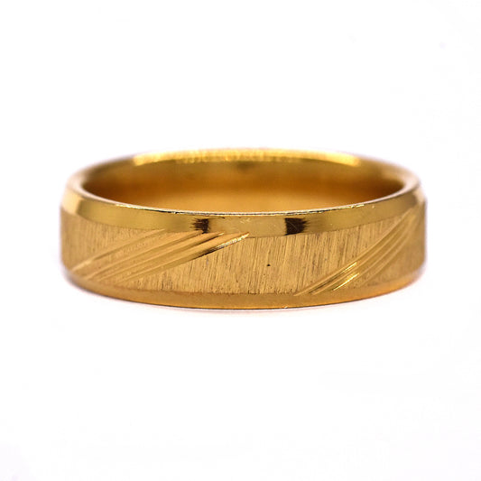Stainless steel gold plated textured stripe ring - SSYR2252