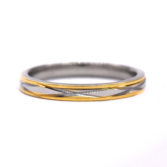 Stainless steel and gold pated X pattern ring - SSYR2263