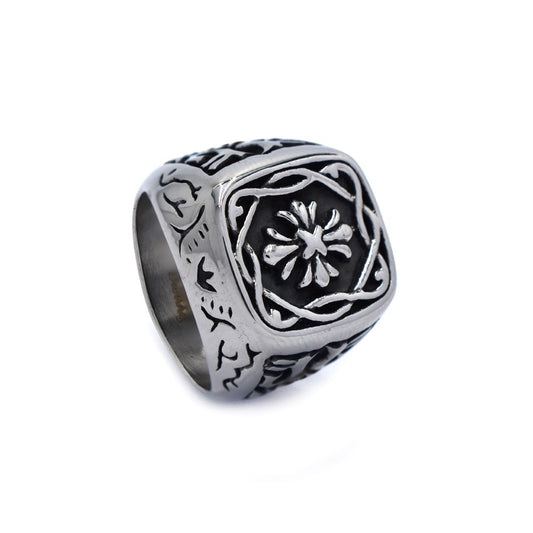 Stainless steel oxidised  signet ring - SSYR4516