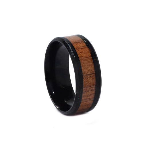Stainless steel enamel wood inlay ring - SSYR4531
