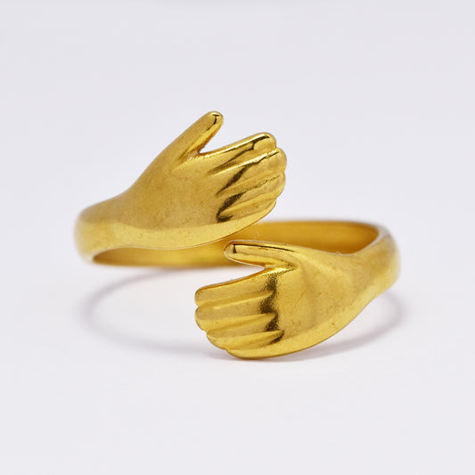 Stainless steel hug me free size ring - SSYR4570
