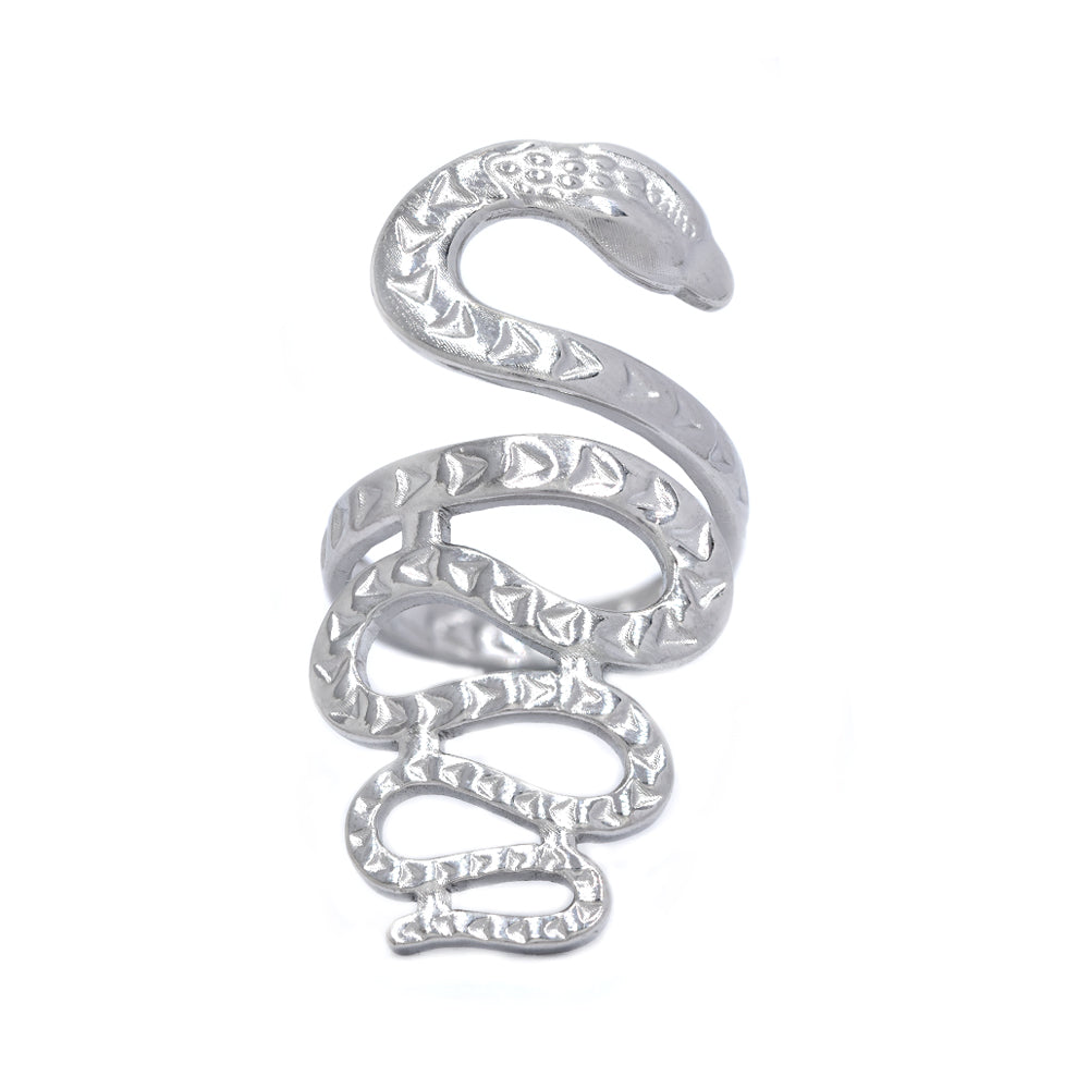 Buy 1 get 1 FREE - Stainless steel V pattern textured snake ring - SSYR4578