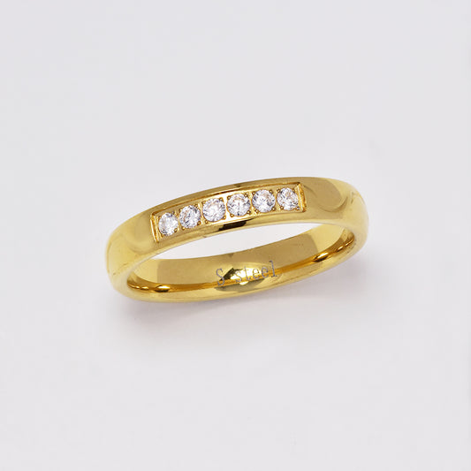 Stainless steel gold band detailed with cubic zirconia