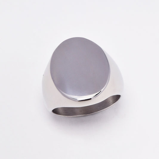 Stainless steel plain oval signet statement ring - Size R - SSYR4947