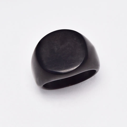 Stainless steel matte black oval signet ring - Size O