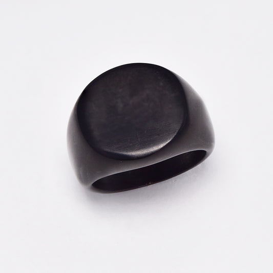 Stainless steel matte black oval signet ring - Size O - SSYR4948-O
