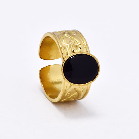 SSYR6137 - St Steel gemstone  open size ring