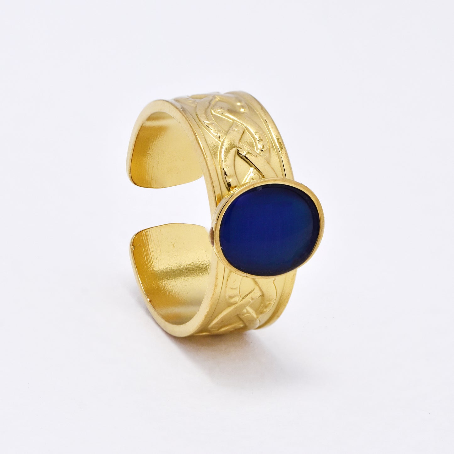 SSYR6137 - St Steel gemstone  open size ring