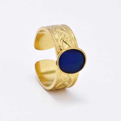 SSYR6137 - St Steel gemstone  open size ring