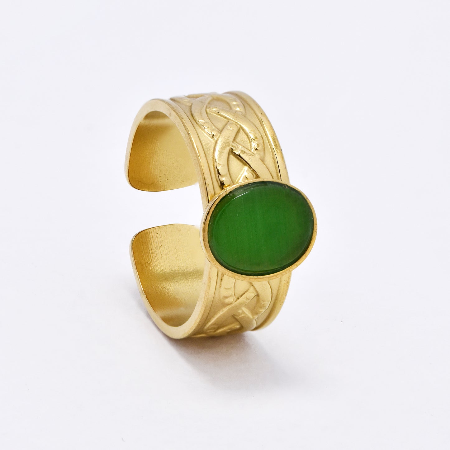 SSYR6137 - St Steel gemstone  open size ring