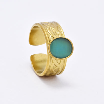 SSYR6137 - St Steel gemstone  open size ring