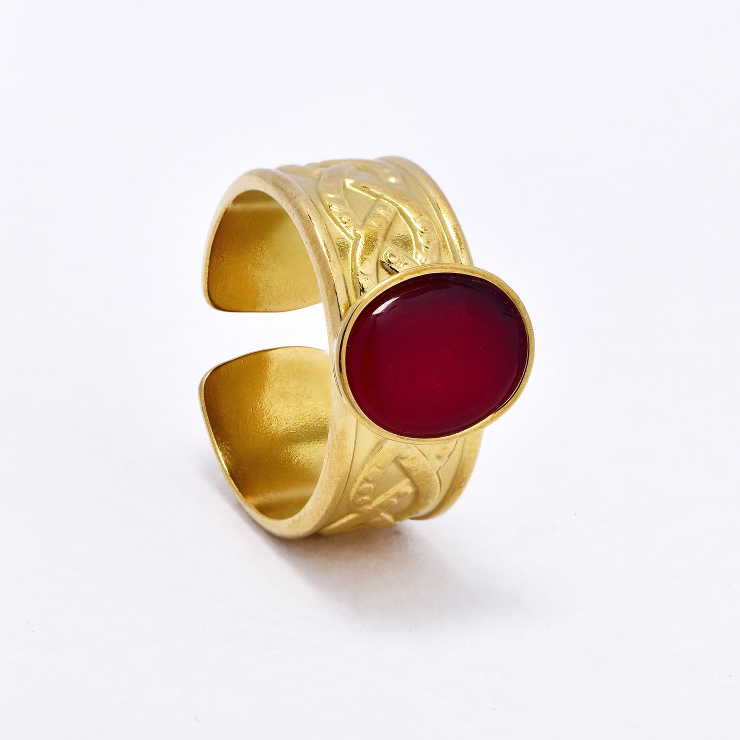 SSYR6137 - St Steel gemstone  open size ring