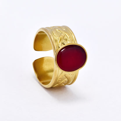 SSYR6137 - St Steel gemstone  open size ring
