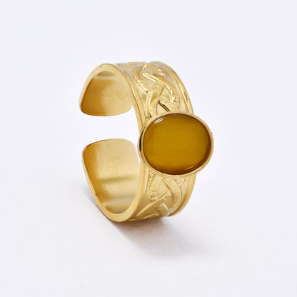 SSYR6137 - St Steel gemstone  open size ring