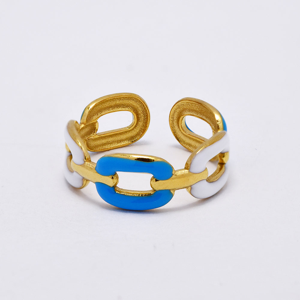 Stainless steel enamel colour channel link free size ring - SSYR5289