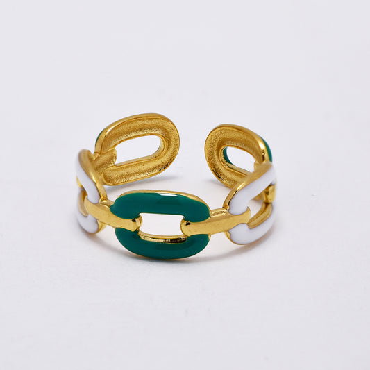 Stainless steel enamel colour channel link free size ring - SSYR5289