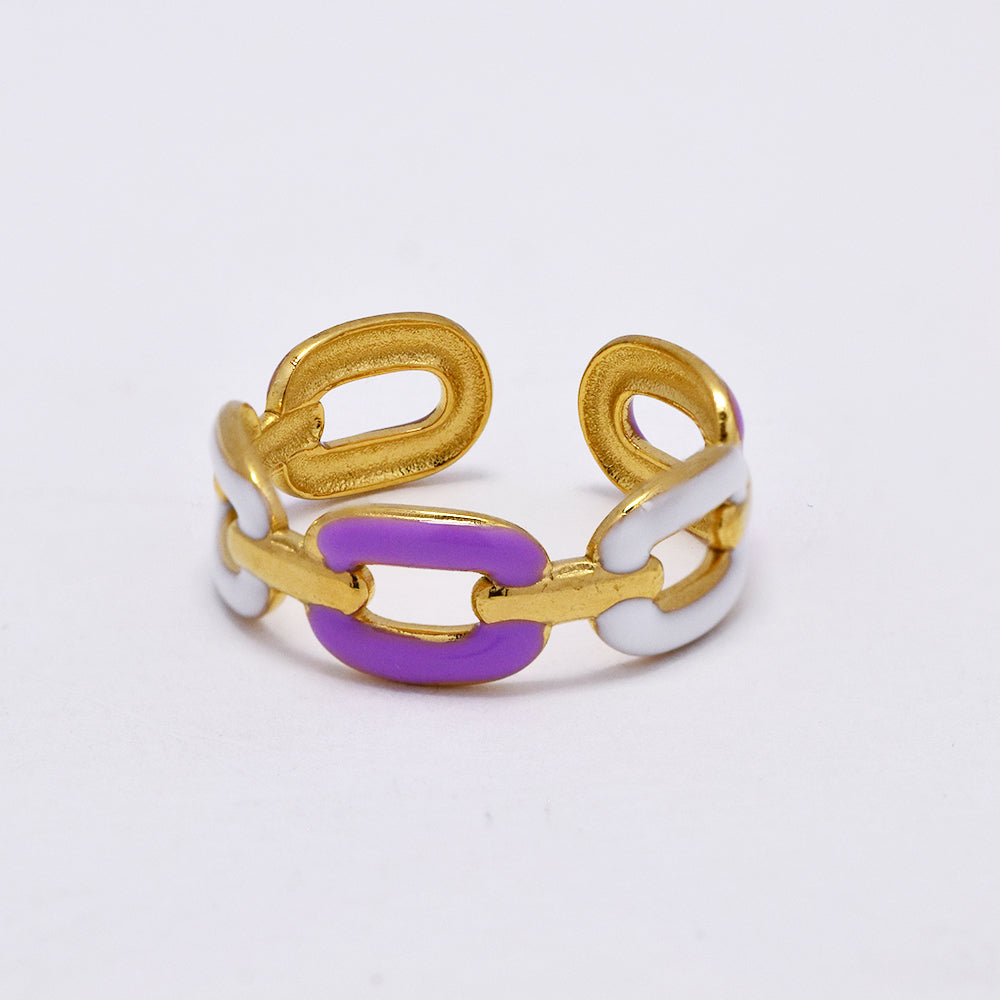 Stainless steel enamel colour channel link free size ring - SSYR5289