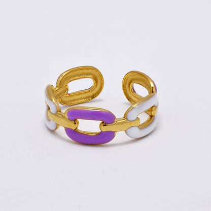 Stainless steel enamel colour channel link free size ring - SSYR5289