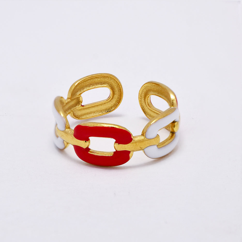 Stainless steel enamel colour channel link free size ring - SSYR5289