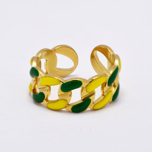 Stainless steel enamel curb link free size ring - SSYR5290