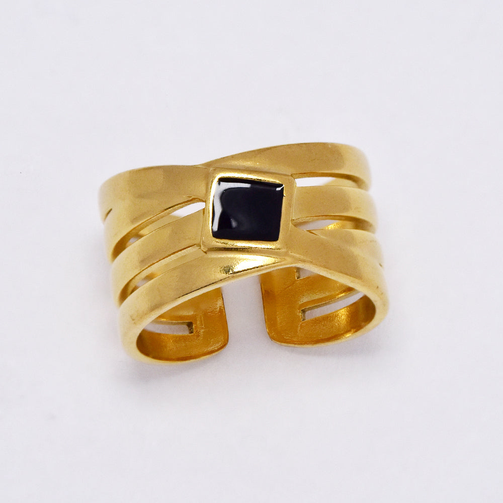 Stainless steel cross over enamel  free size ring - SSYR5292