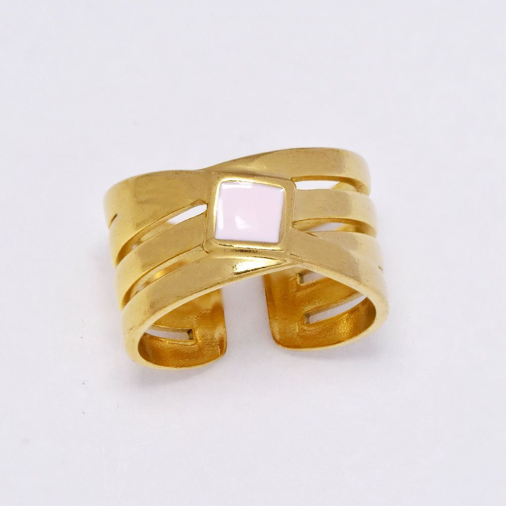 Stainless steel cross over enamel  free size ring - SSYR5292
