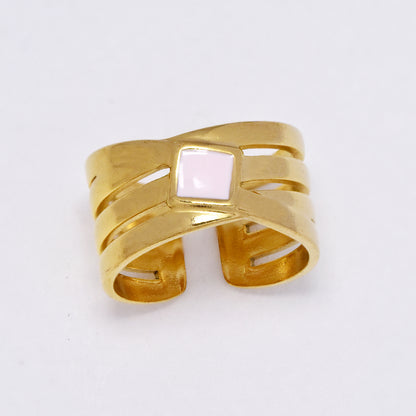 Stainless steel cross over enamel  free size ring - SSYR5292