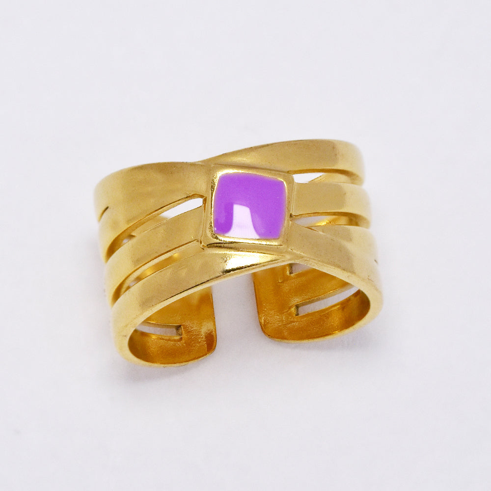 Stainless steel cross over enamel  free size ring - SSYR5292