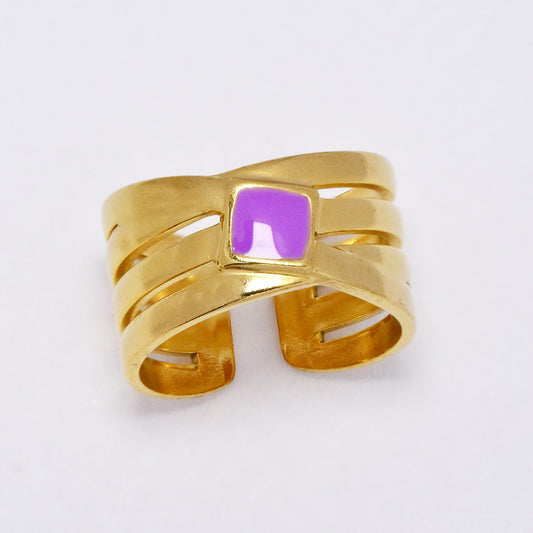 Stainless steel cross over enamel  free size ring - SSYR5292