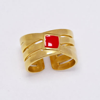 Stainless steel cross over enamel  free size ring - SSYR5292