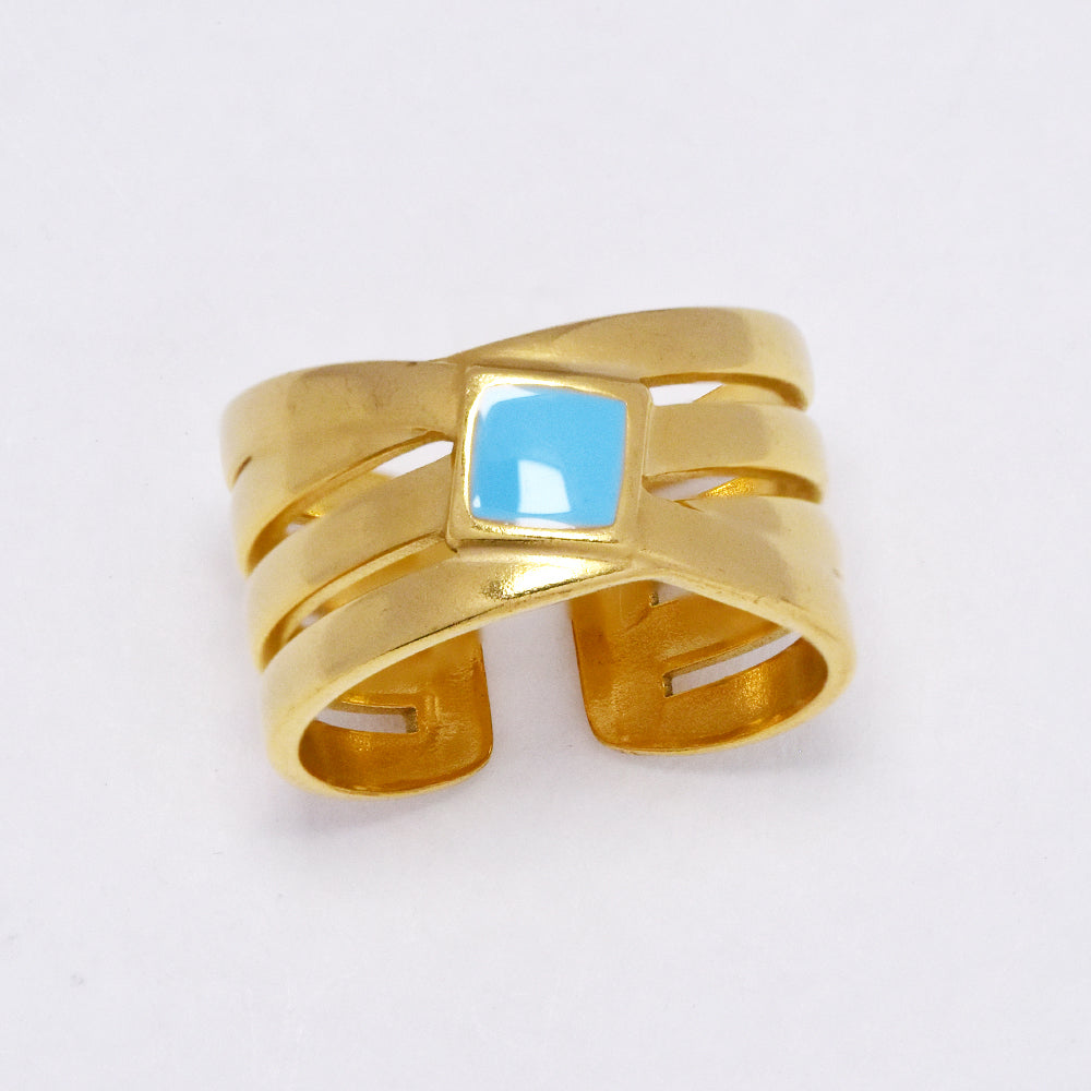 Stainless steel cross over enamel  free size ring - SSYR5292