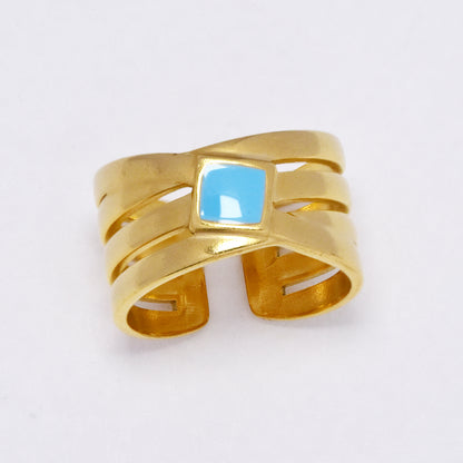 Stainless steel cross over enamel  free size ring - SSYR5292