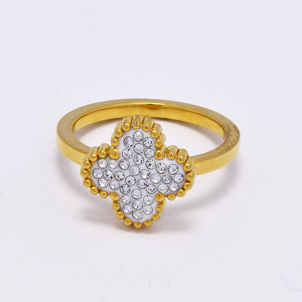 Stainless steel diamante clover ring - SSYR5294