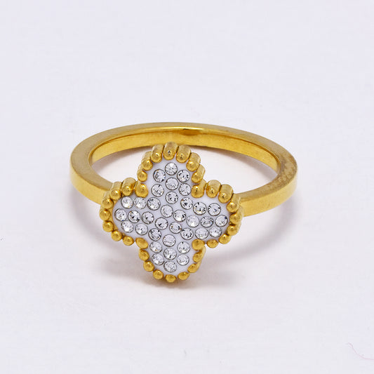 Stainless steel diamante clover ring - SSYR5294
